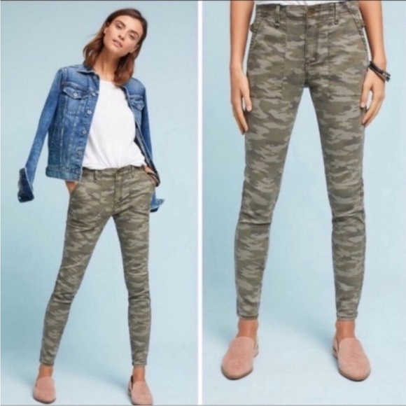 ANTHROPOLOGIE BRAND HEI HEI CAMO SKINNY LEG PANTS 28 - Picture 1 of 7